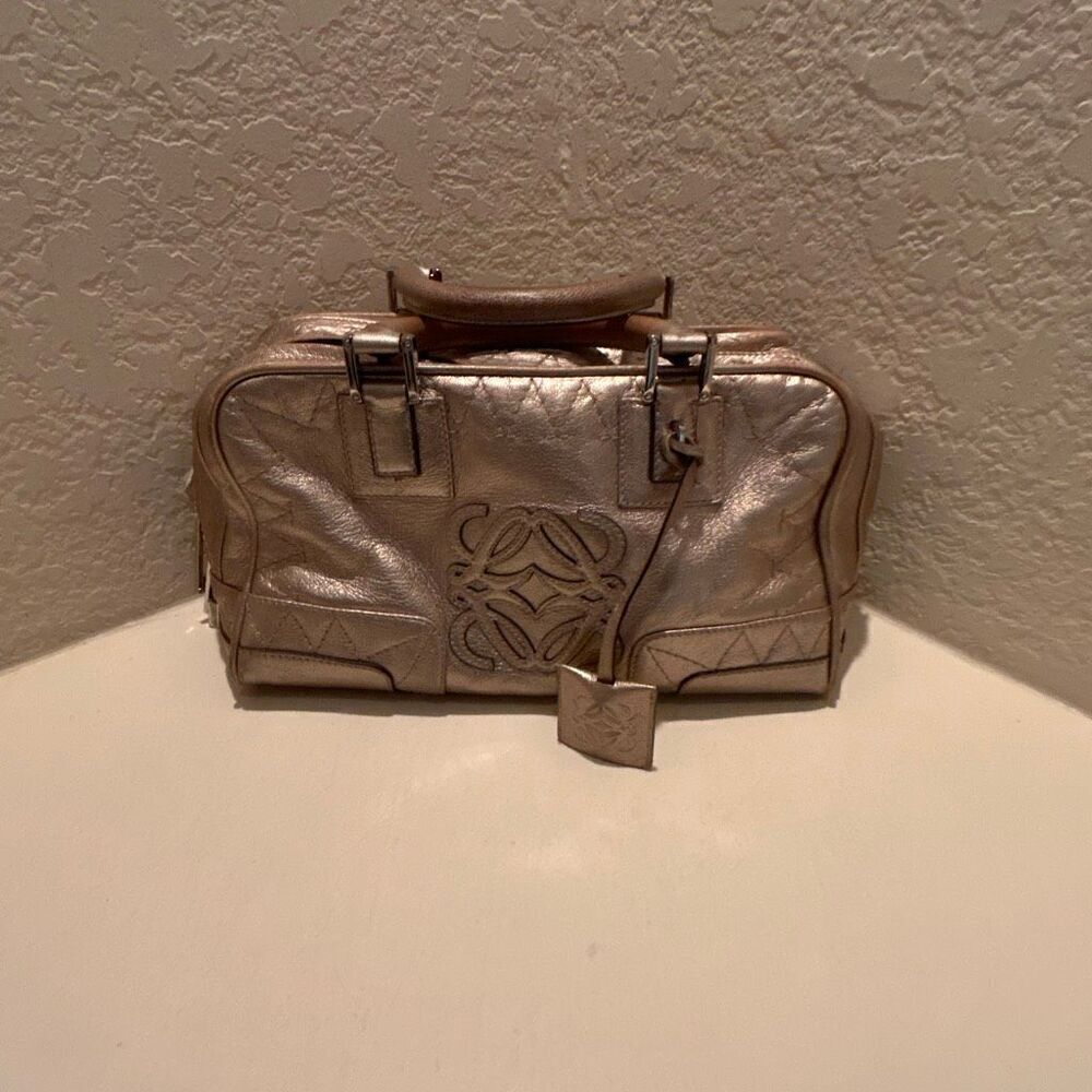 Loewe Amazona 28 Top Handle Handbag Metallic Gold Leather Bold Purse